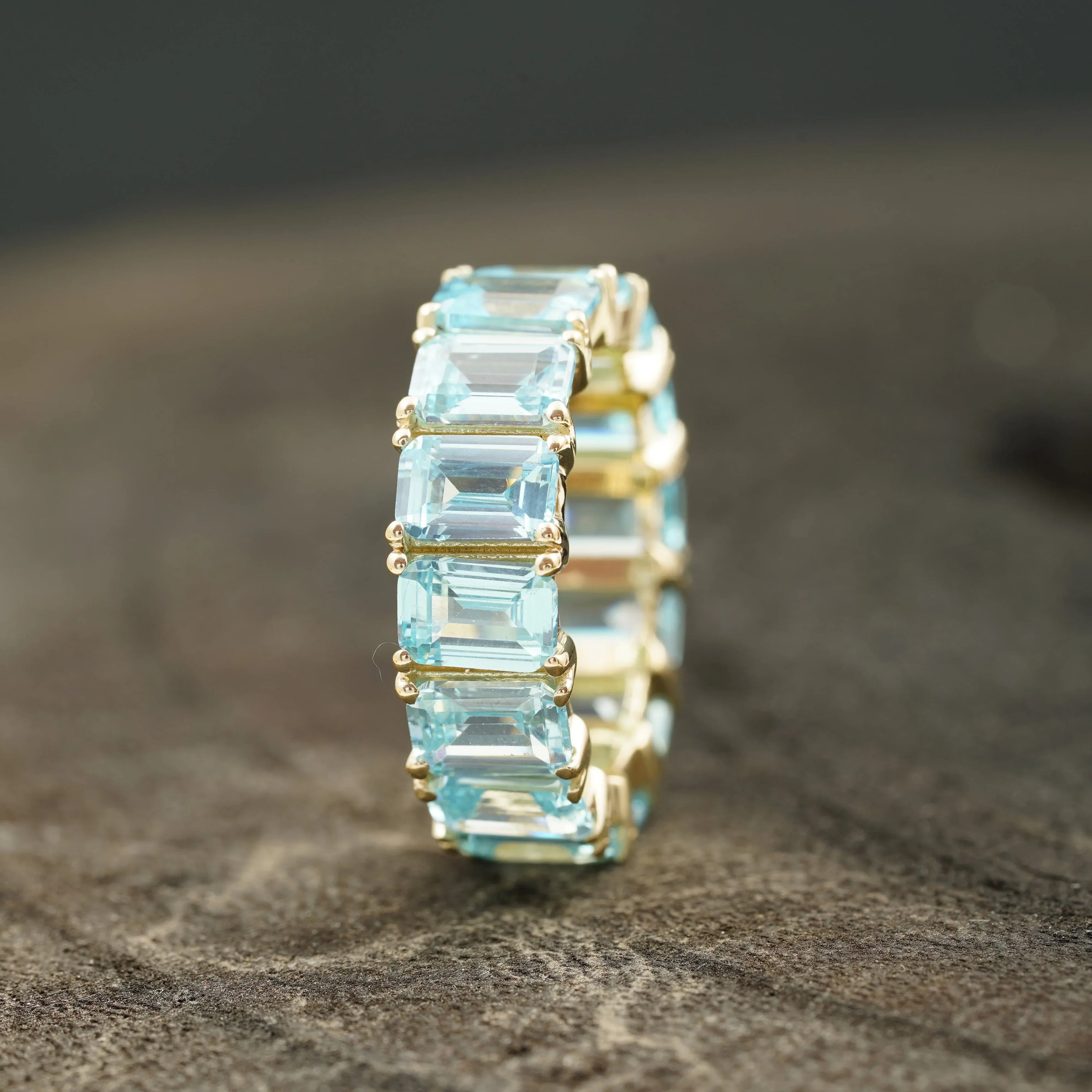 Baguette-Cut Aquamarine Full Eternity Wedding Band - MinimalistJewels