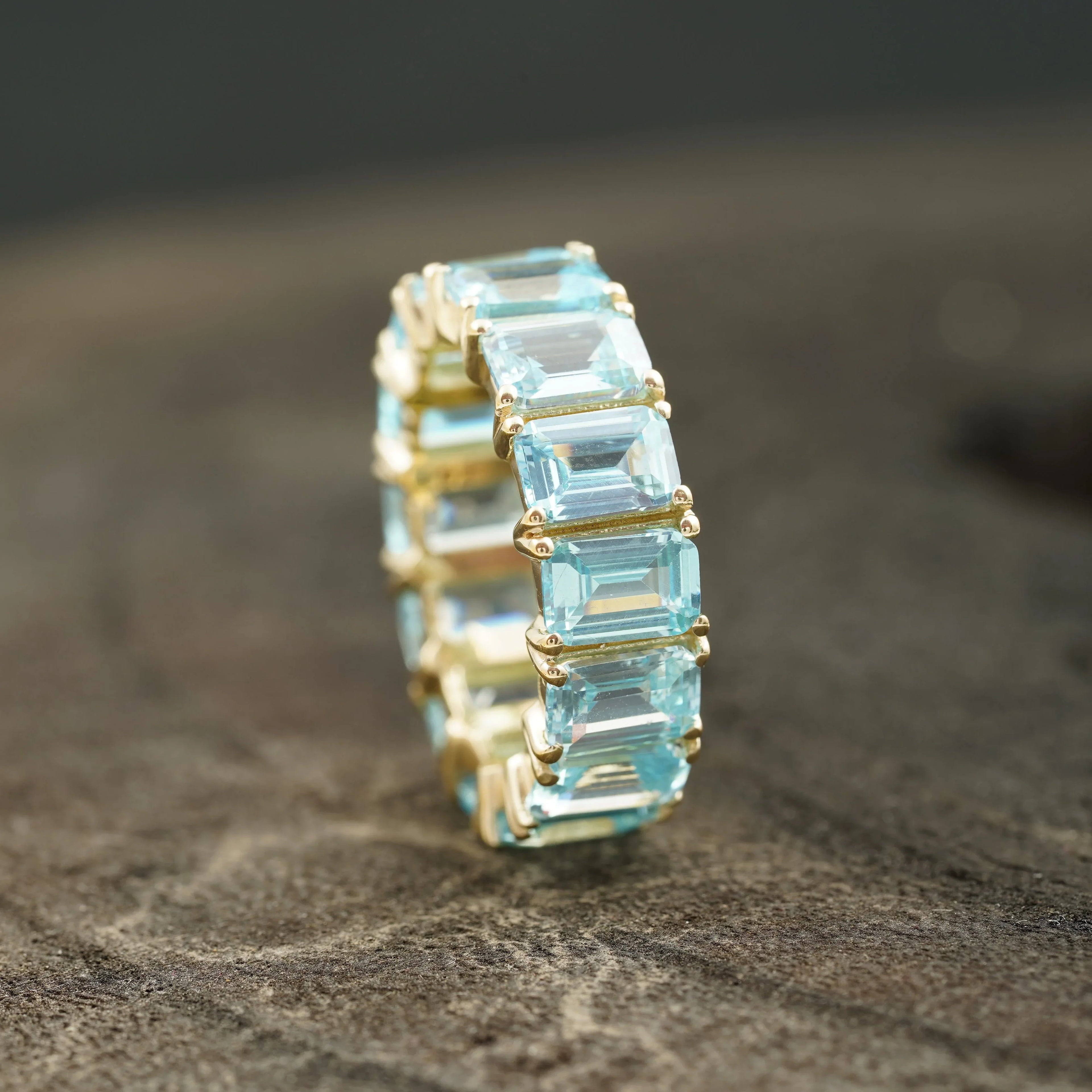 Baguette-Cut Aquamarine Full Eternity Wedding Band - MinimalistJewels