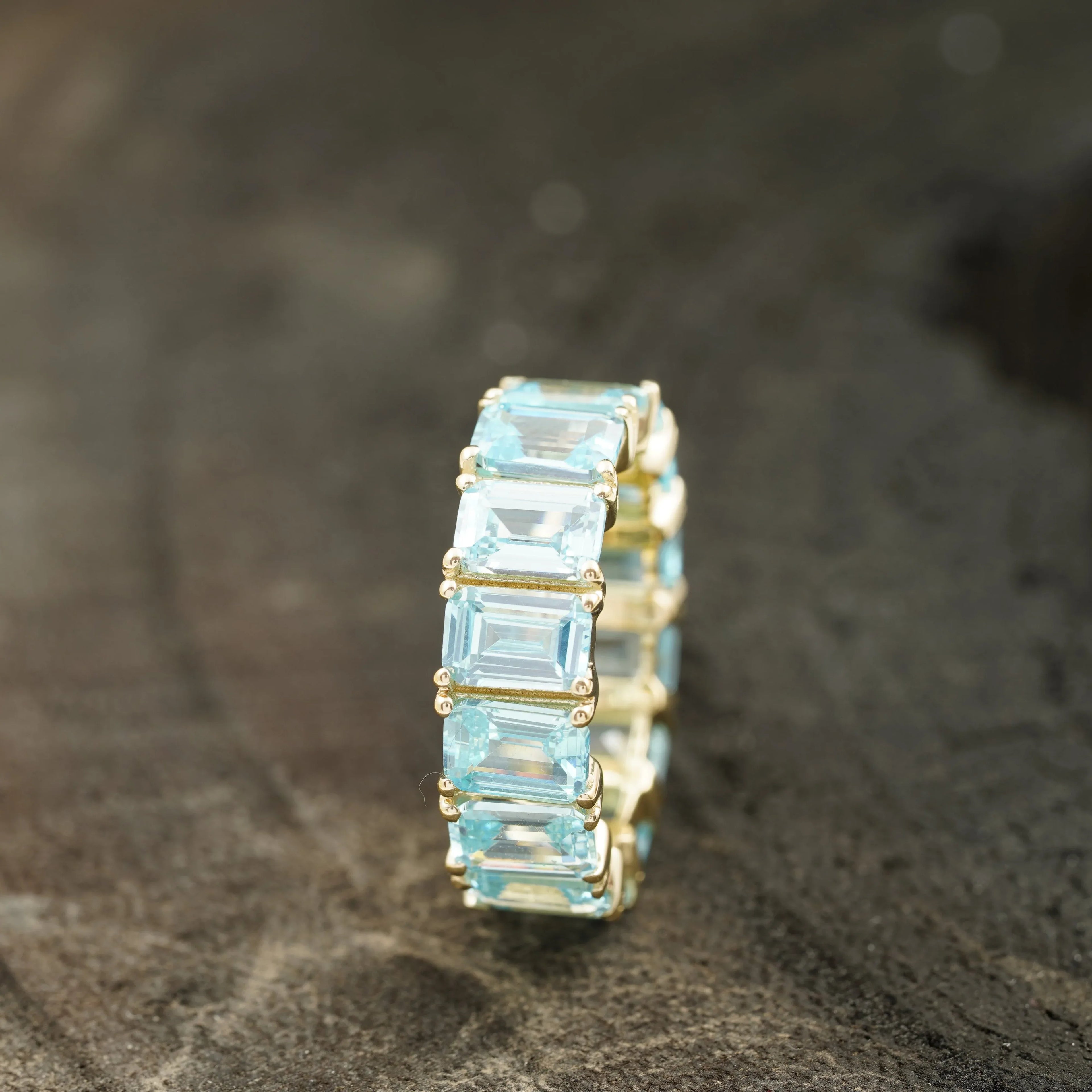 Baguette-Cut Aquamarine Full Eternity Wedding Band - MinimalistJewels
