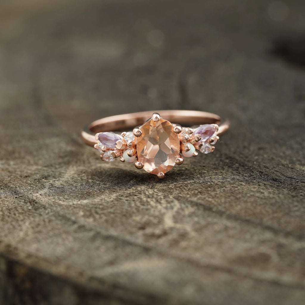 Oval Cut Morganite Gemstone Sterling Silver Engagement Ring - MinimalistJewels