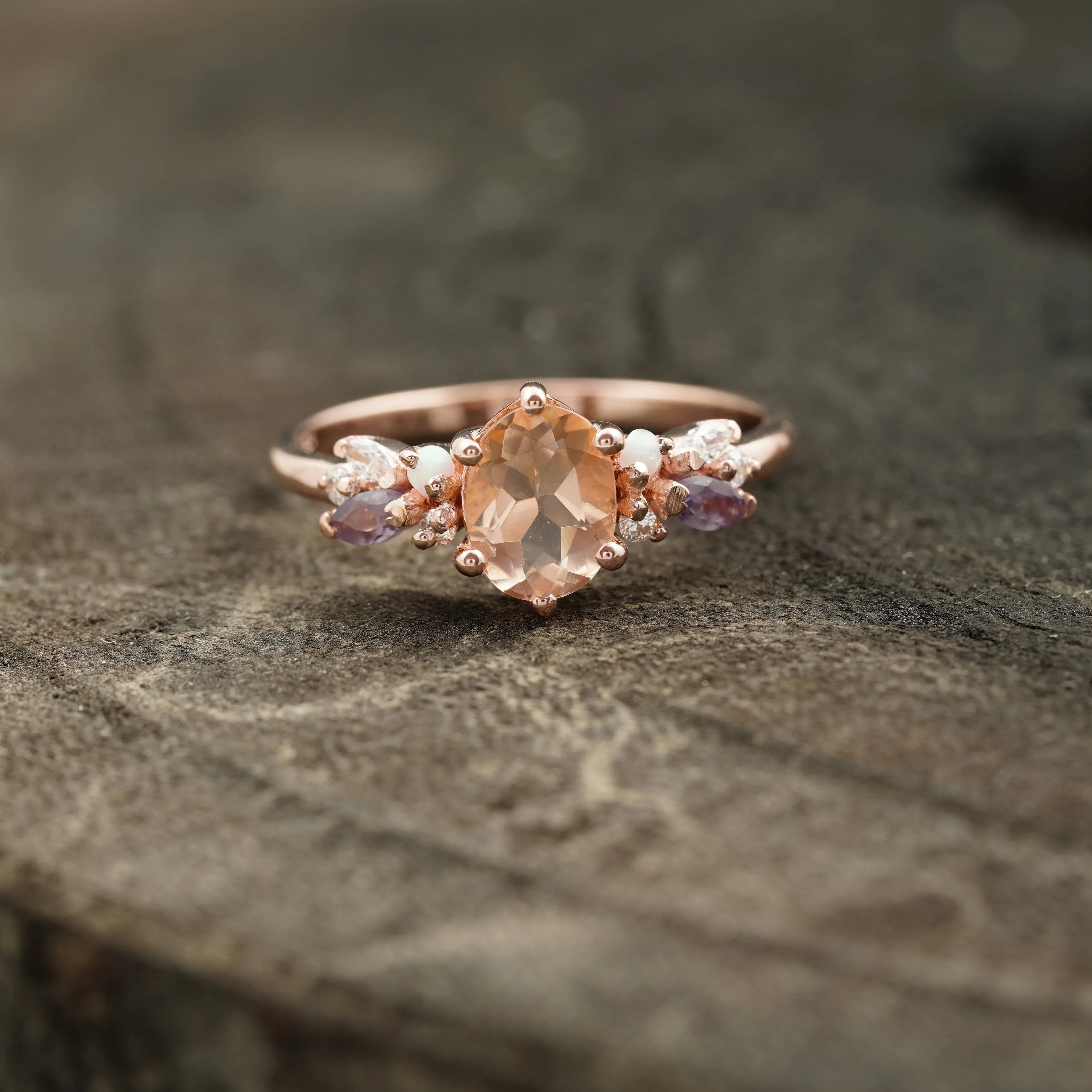 Oval Cut Morganite Gemstone Sterling Silver Engagement Ring - MinimalistJewels