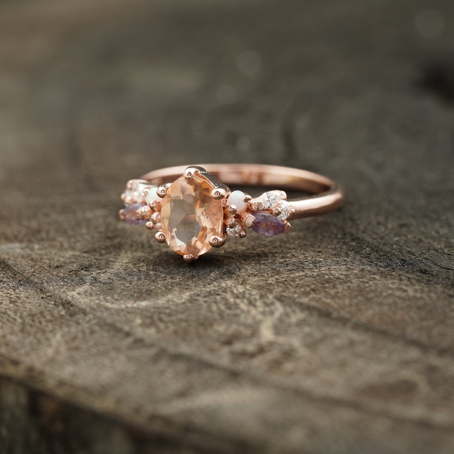 Oval Cut Morganite Gemstone Sterling Silver Engagement Ring &amp; Diamond