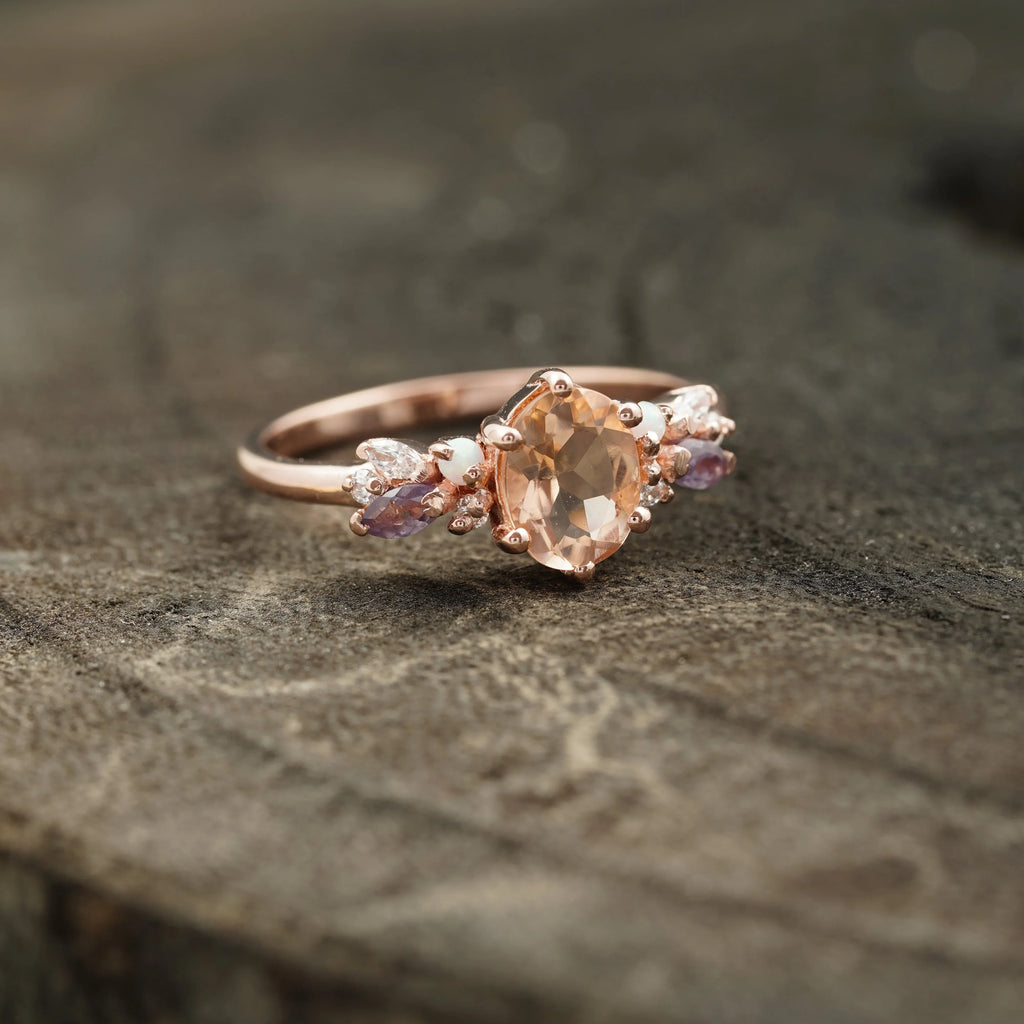 Oval Cut Morganite Gemstone Sterling Silver Engagement Ring - MinimalistJewels