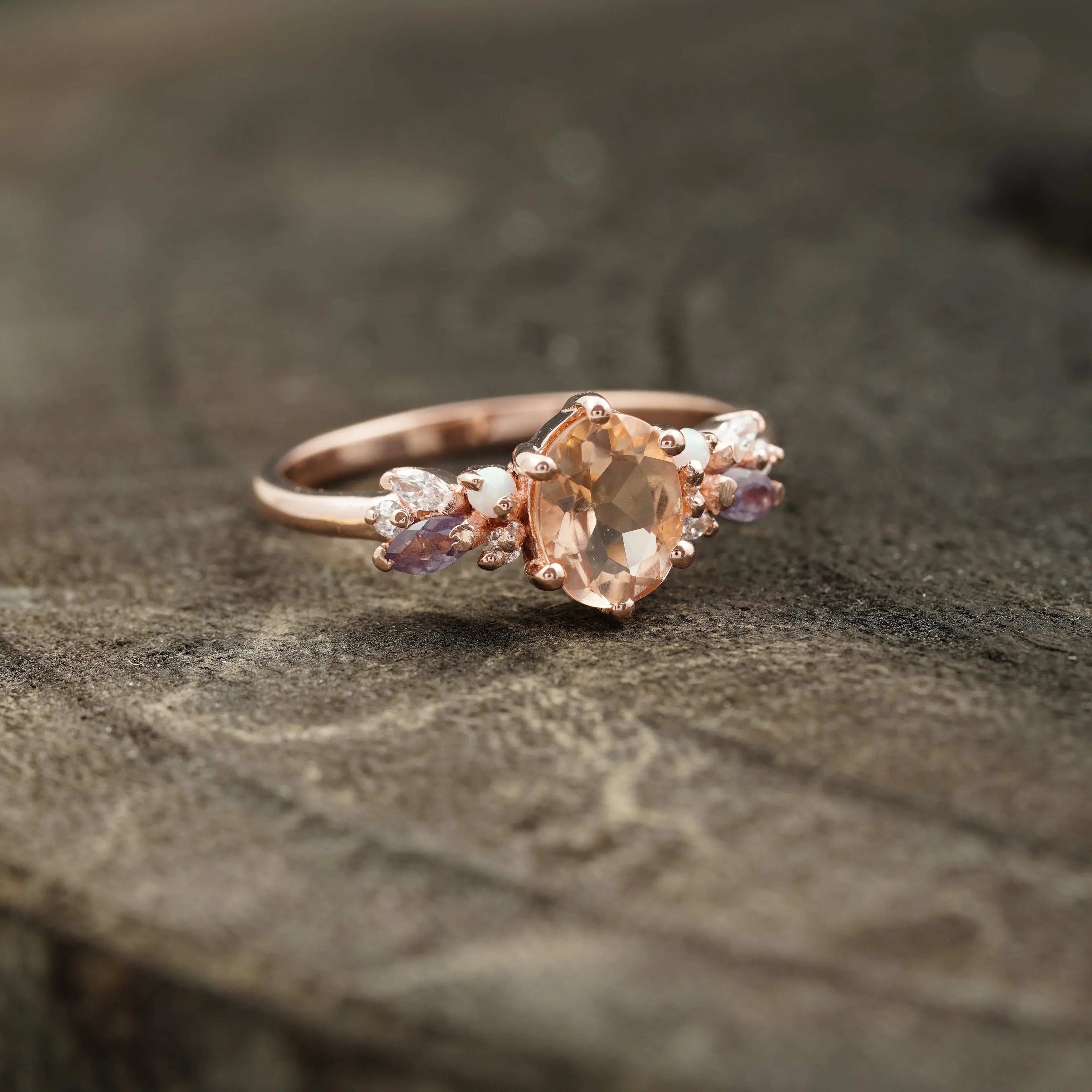 Oval Cut Morganite Gemstone Sterling Silver Engagement Ring - MinimalistJewels
