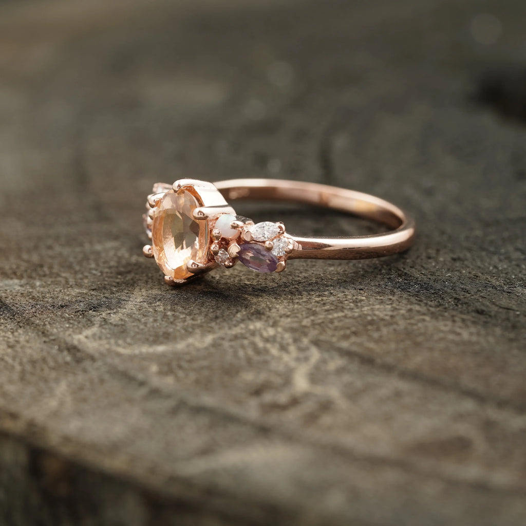 Oval Cut Morganite Gemstone Sterling Silver Engagement Ring - MinimalistJewels