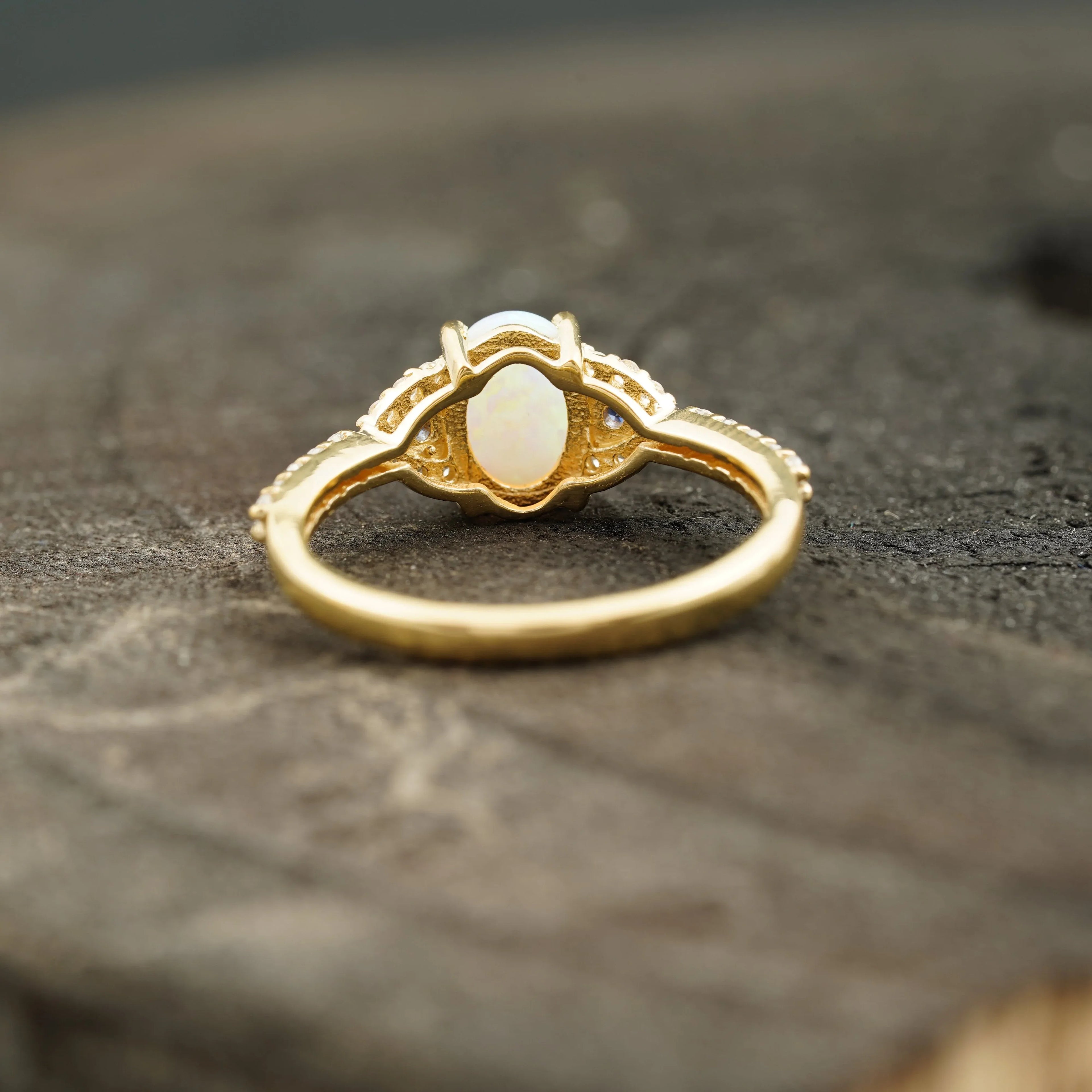 Opal & Sapphire halo Diamond Engagement Ring - MinimalistJewels