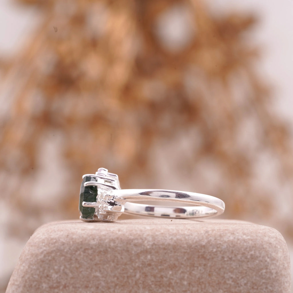 Hexagon Cut Moss Agate Cluster Art Deco Ring - MinimalistJewels