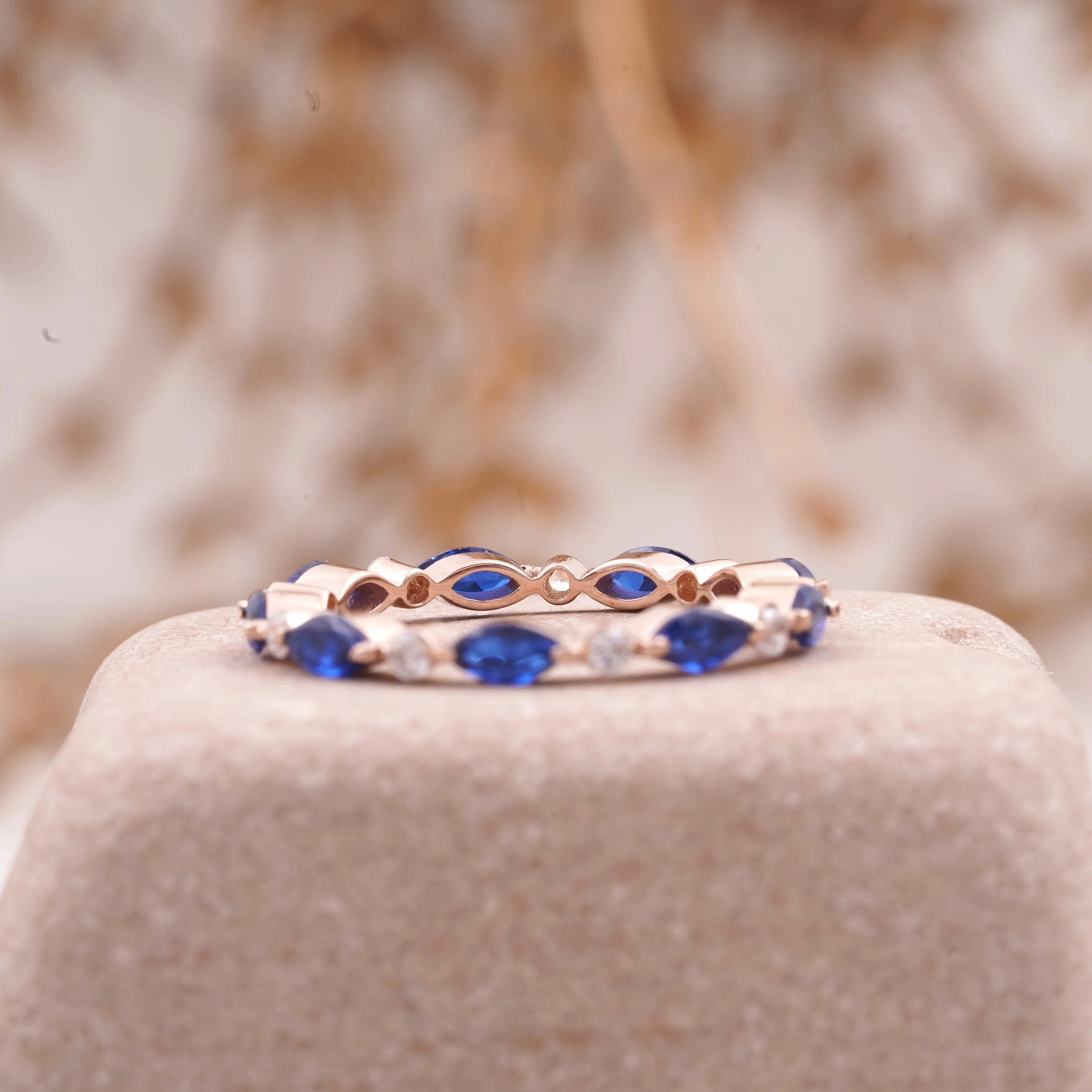 Marquise Cut Blue Sapphire Wedding Band Women - MinimalistJewels