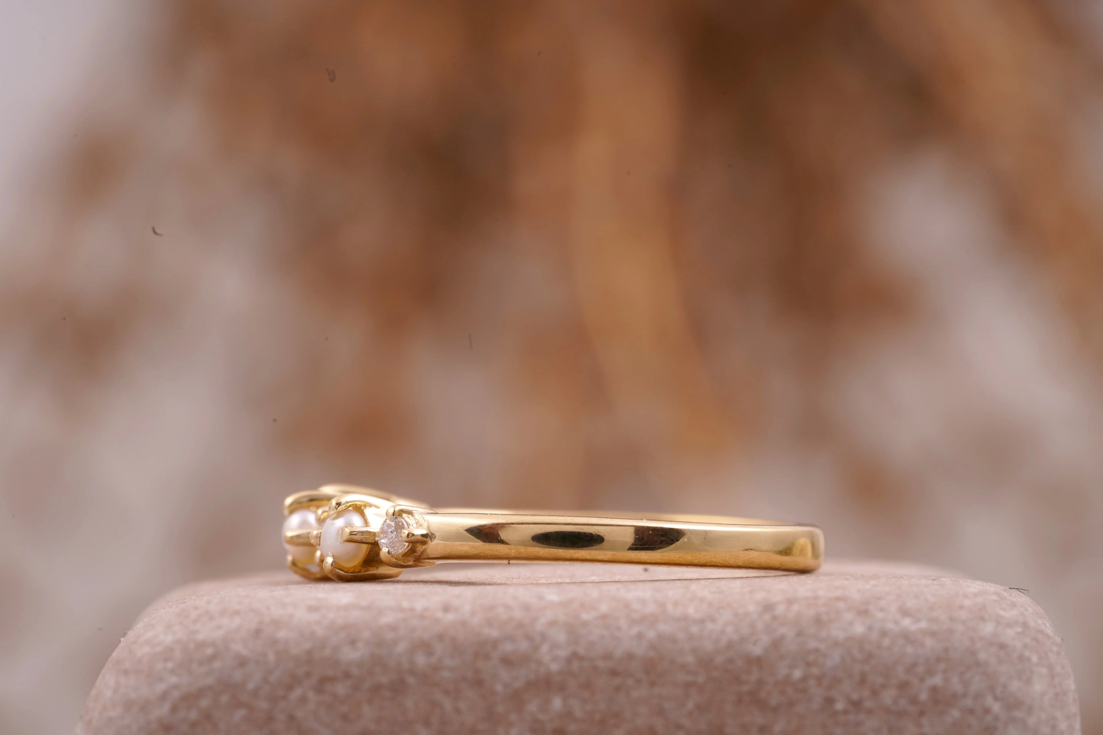 Pearl & Diamond Stacking Wedding Band - MinimalistJewels
