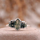 Bezel Set Moss Agate Hexagon Engagement Ring 