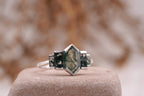 Bezel Set Moss Agate Hexagon Engagement Ring - MinimalistJewels
