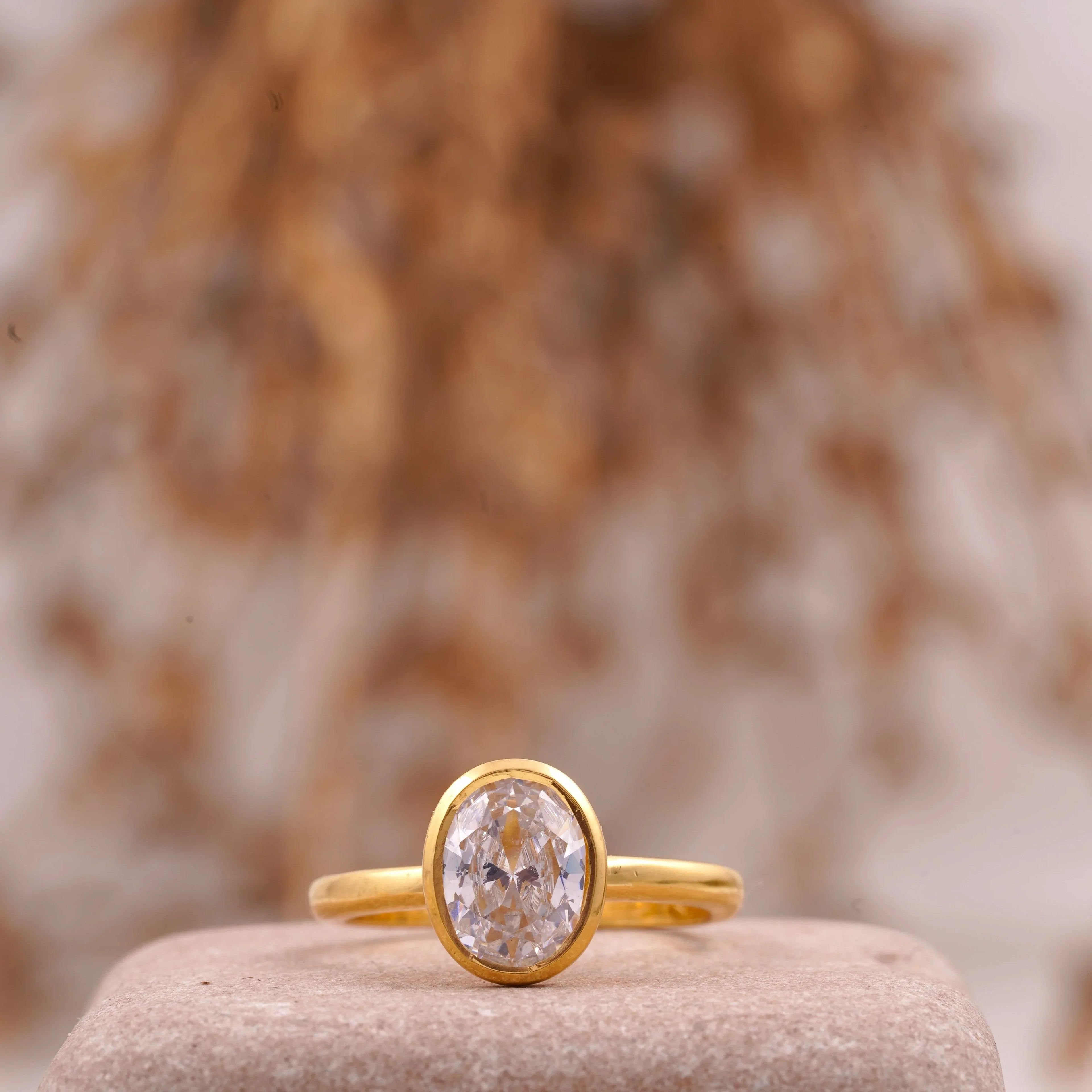 Oval Cut Bezel Set Engagement Ring - MinimalistJewels