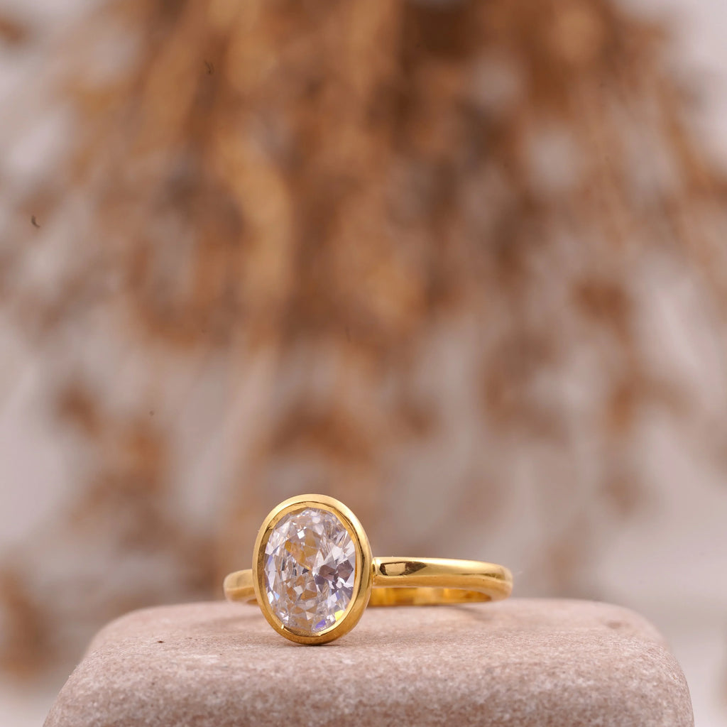 Oval Cut Bezel Set Engagement Ring - MinimalistJewels