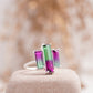 Watermelon Tourmaline Baguette Cut Three Stone Bio Color Cocktail Ring