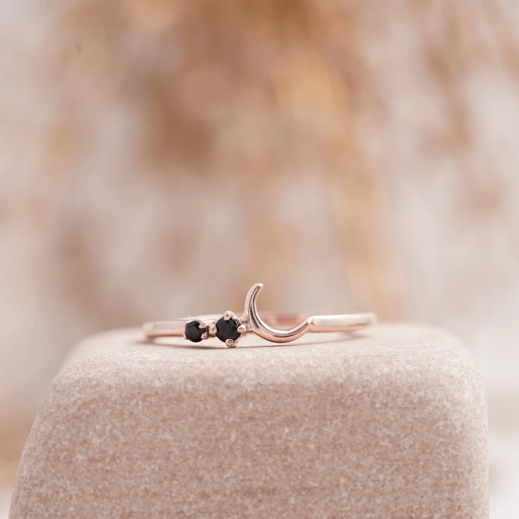 Black Onyx Moon Stackable Engagement Ring - MinimalistJewels