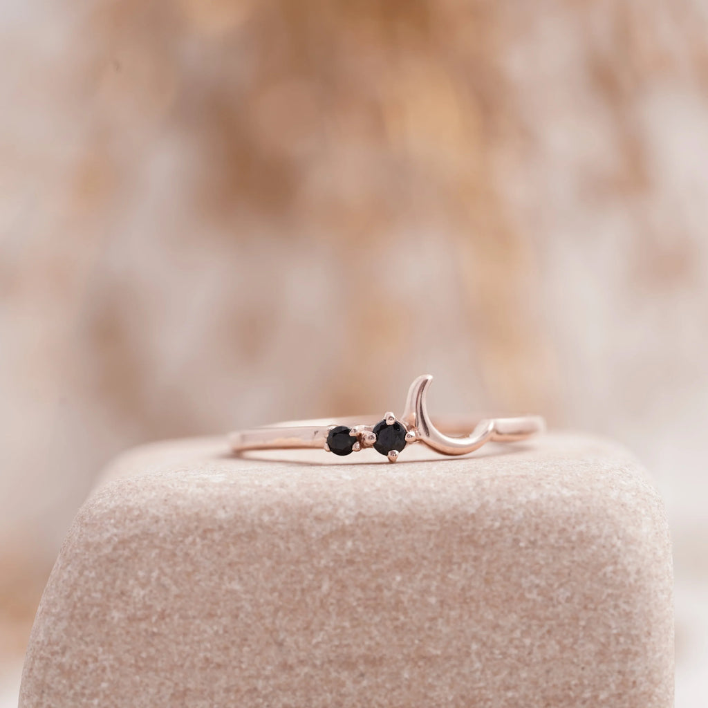 Black Onyx Moon Stackable Engagement Ring - MinimalistJewels