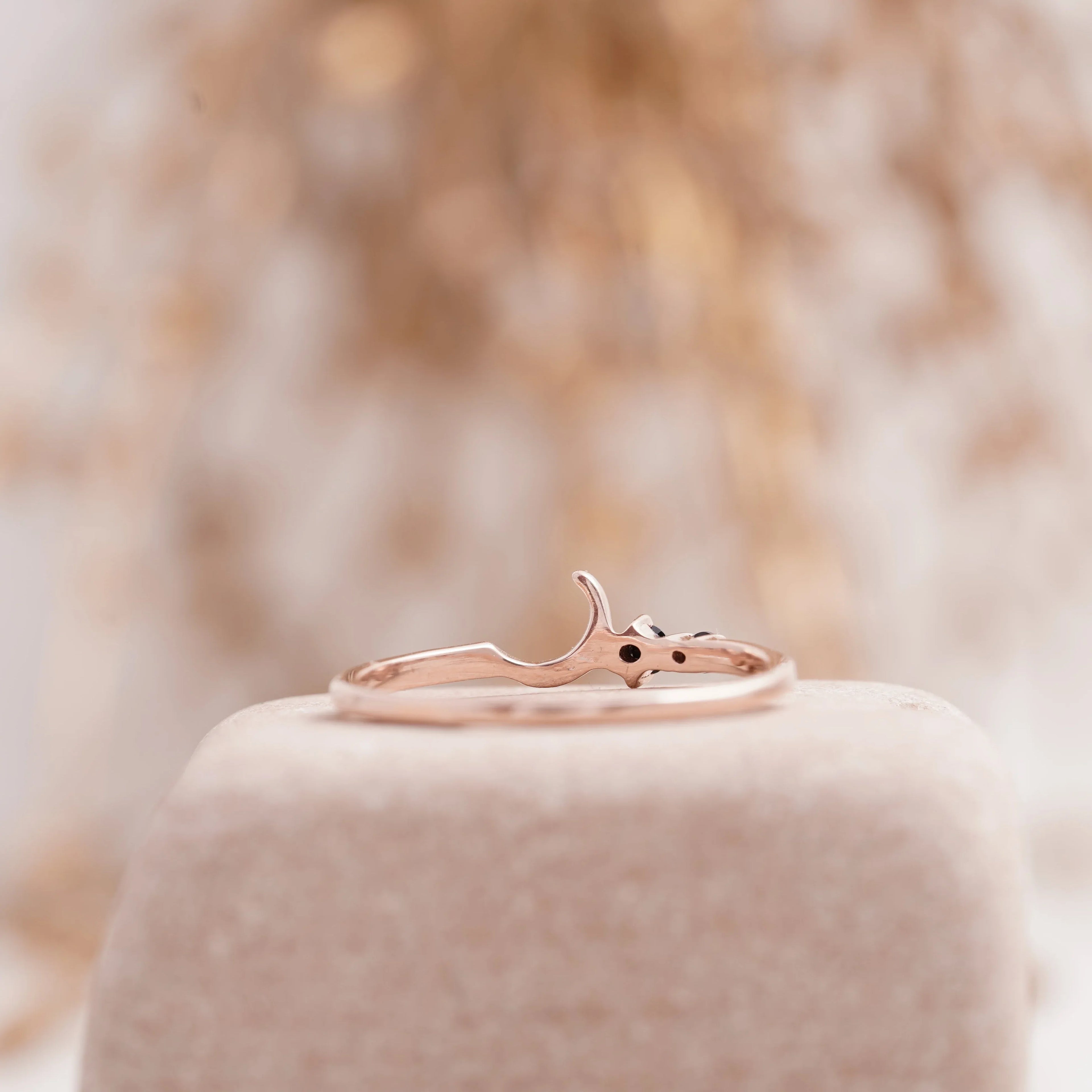 Black Onyx Moon Stackable Engagement Ring - MinimalistJewels