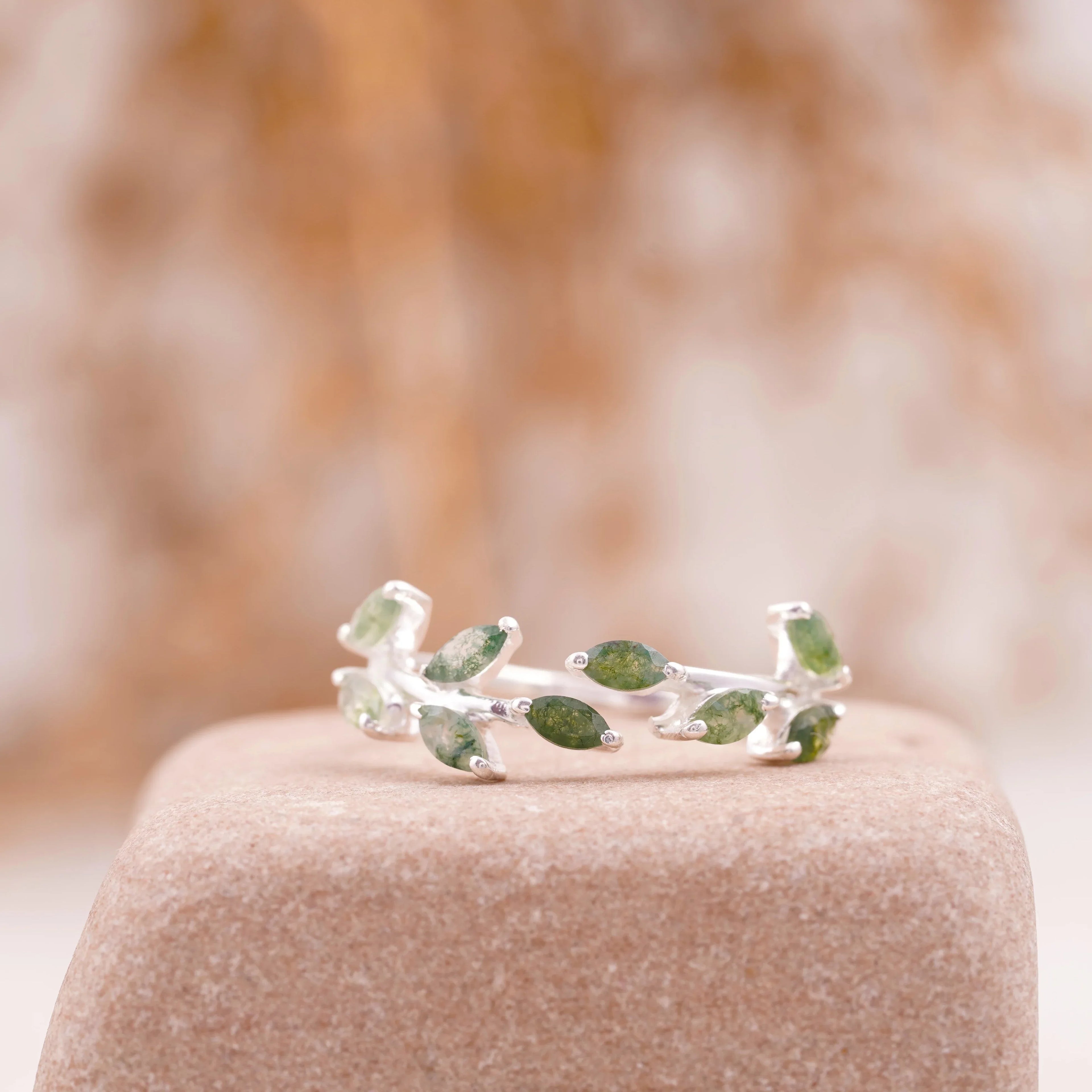 Leaf Moss Agate 925 Sterling Silver Wedding Band For Women - MinimalistJewels