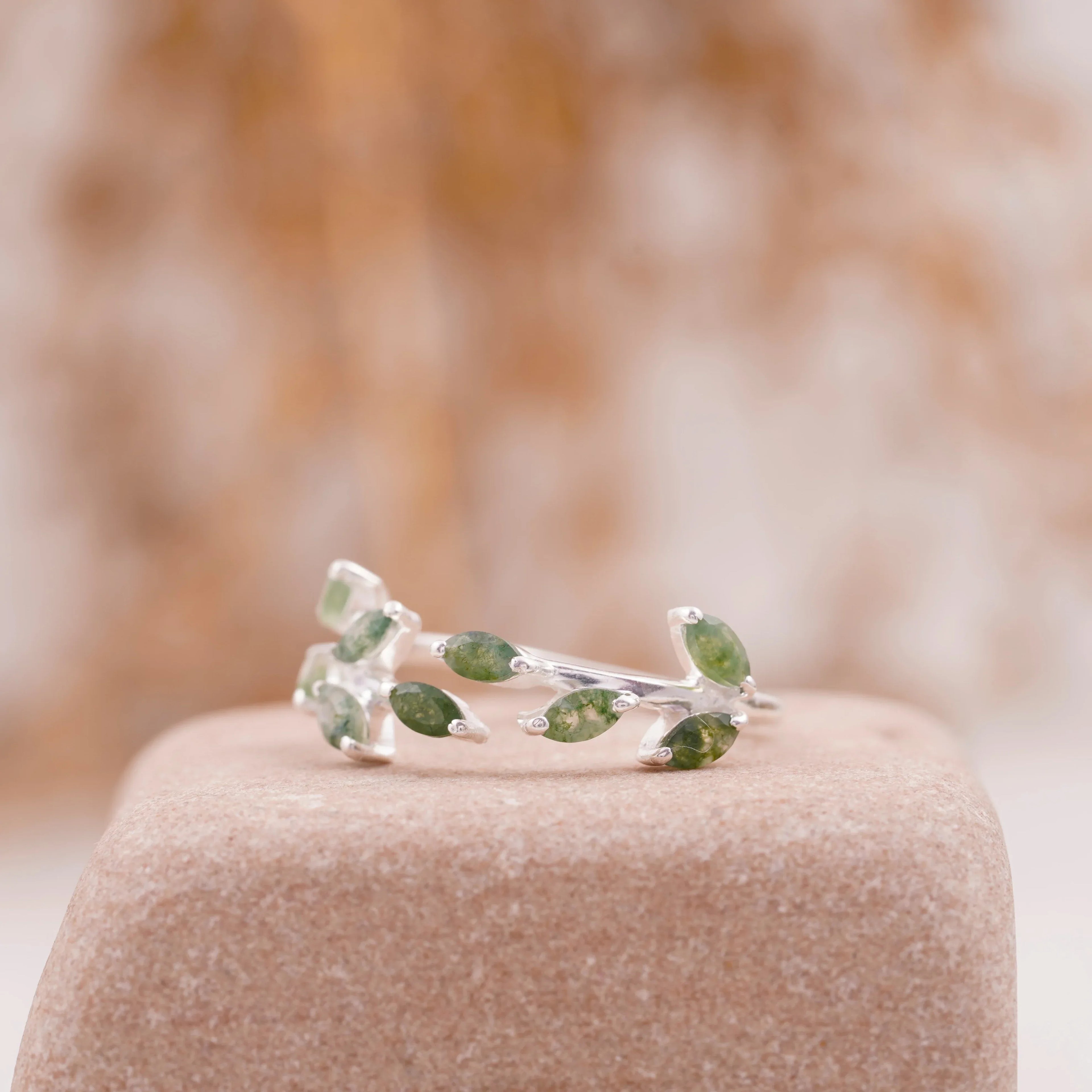 Leaf Moss Agate 925 Sterling Silver Wedding Band For Women - MinimalistJewels