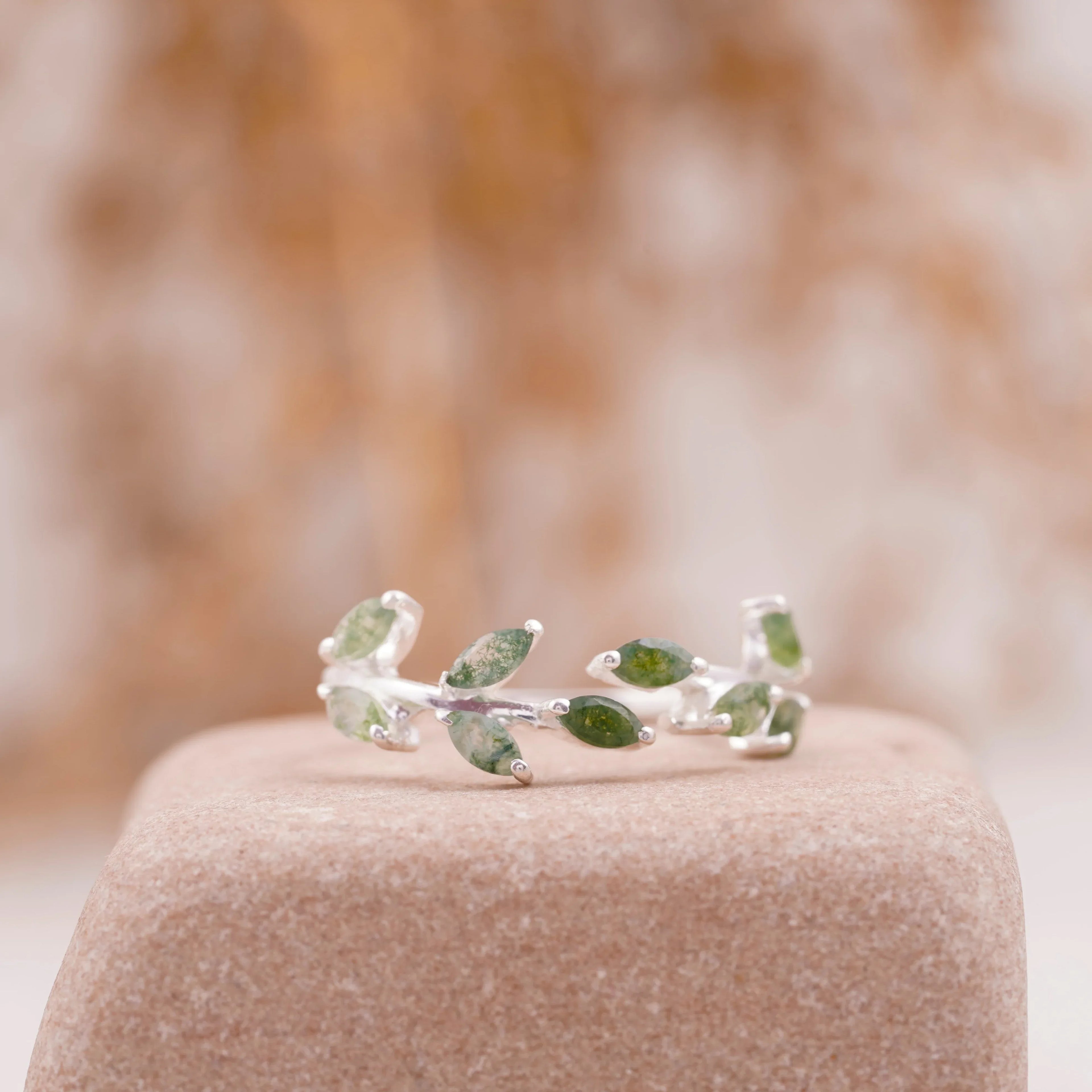 Leaf Moss Agate 925 Sterling Silver Wedding Band For Women - MinimalistJewels