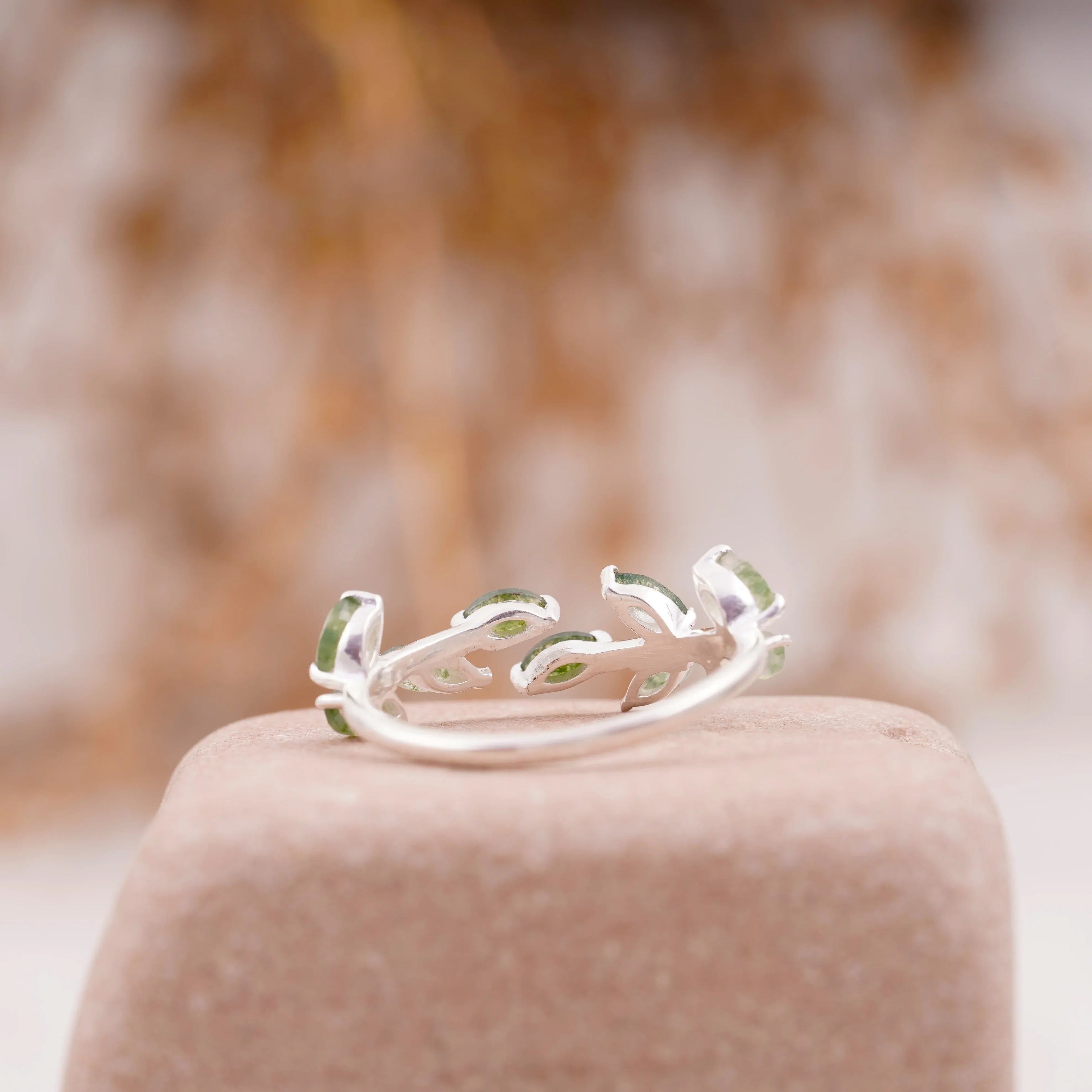Leaf Moss Agate 925 Sterling Silver Wedding Band For Women - MinimalistJewels