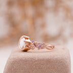 Moon Star Opal Engagement Ring with Amethyst Band - MinimalistJewels