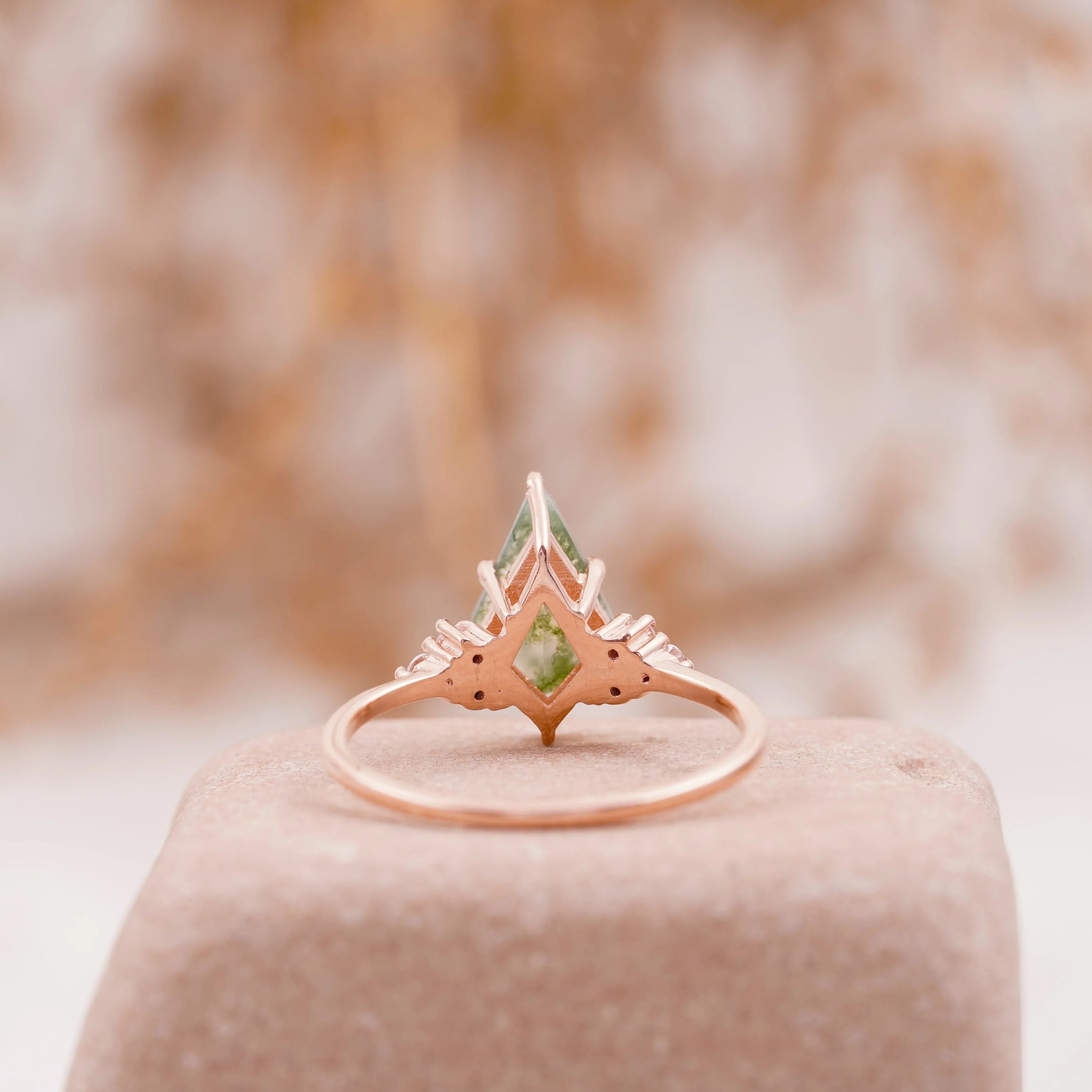 Kite Shaped Moss Agate Engagement Ring - MinimalistJewels