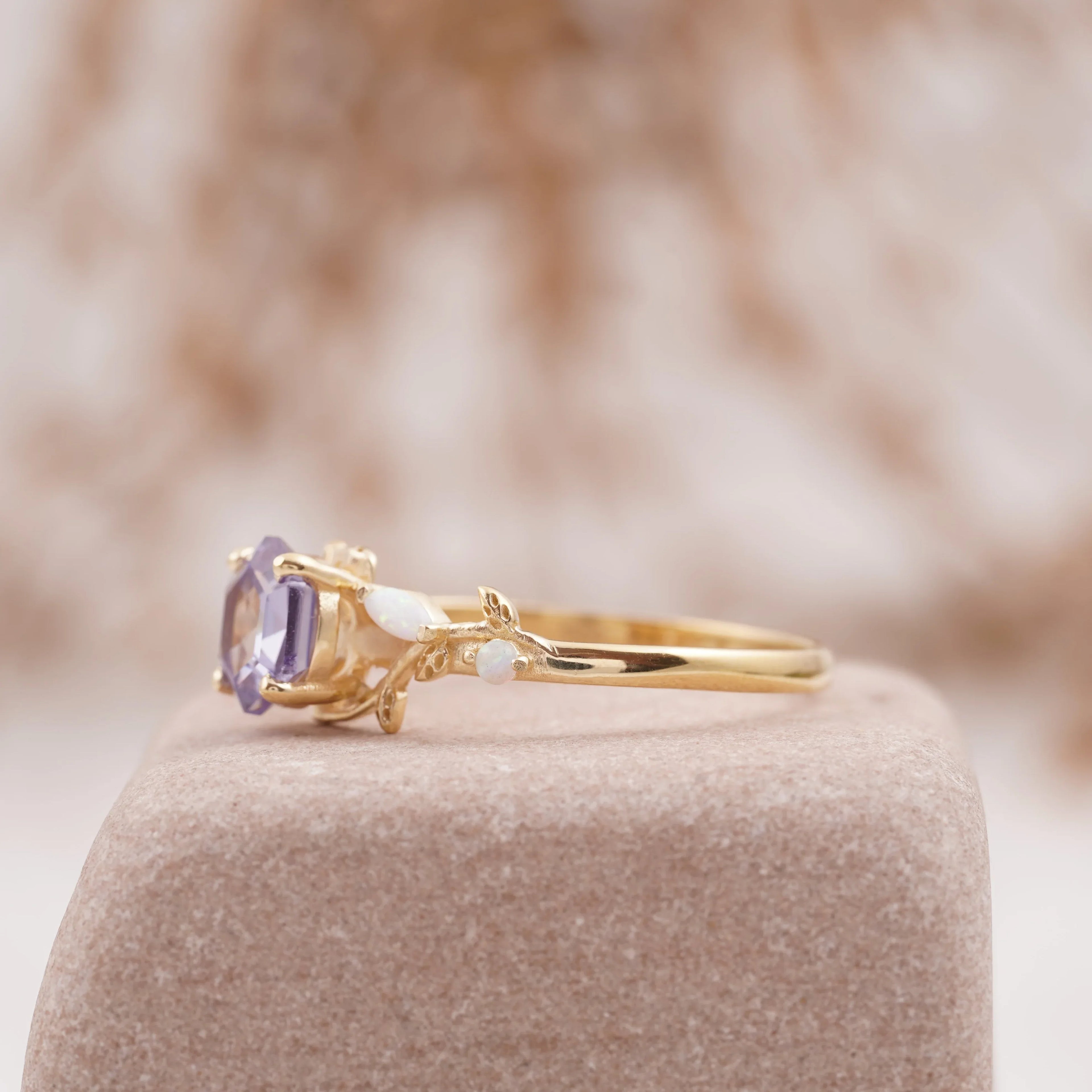 Hexagon Alexandrite Opal Engagement Ring - MinimalistJewels