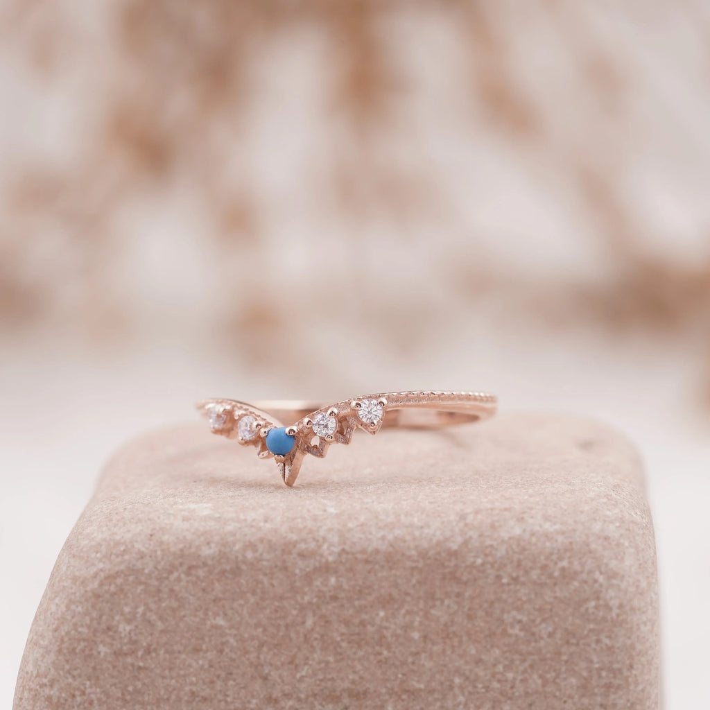 Turquoise Curved CZ Diamond Wedding Band Half Eternity S925 Silver Band For Women - MinimalistJewels