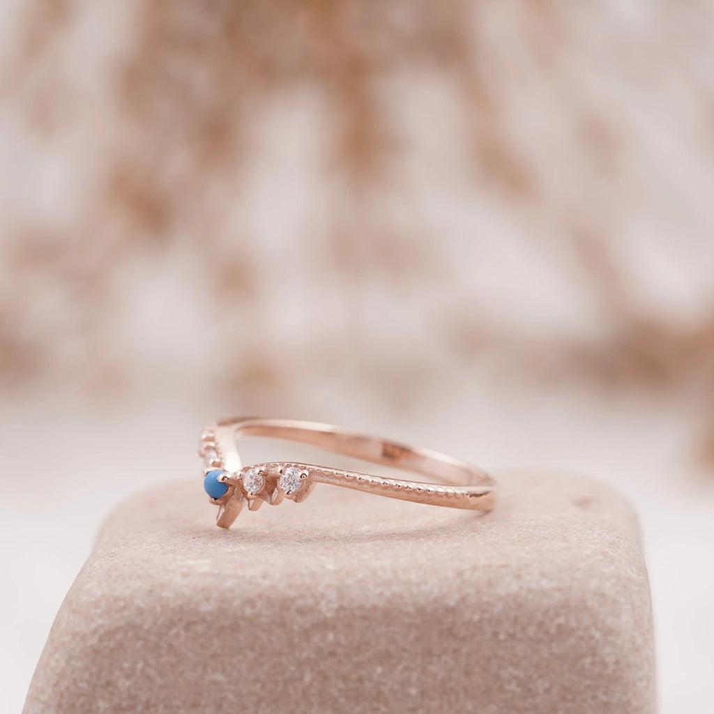 Turquoise Curved CZ Diamond Wedding Band Half Eternity S925 Silver Band For Women - MinimalistJewels