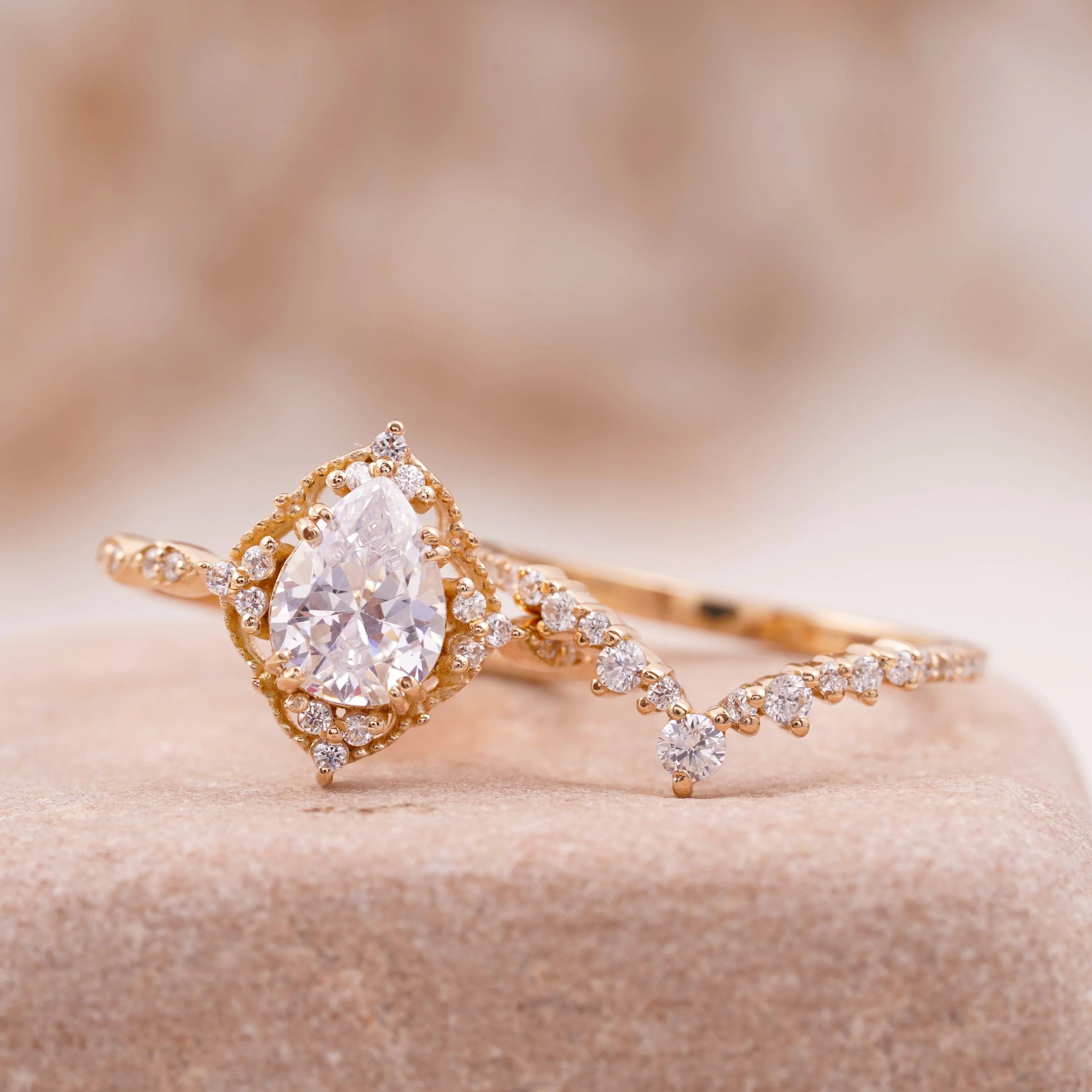 Pear Moissanite Bridal Engagement Ring - MinimalistJewels