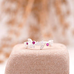 Nature Inspired Leaf CZ Diamond And Ruby Wedding Band 925 Sterling Silver - MinimalistJewels