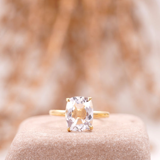 Cushion Cut Moissanite Solid Gold Stacking Solitaire Ring