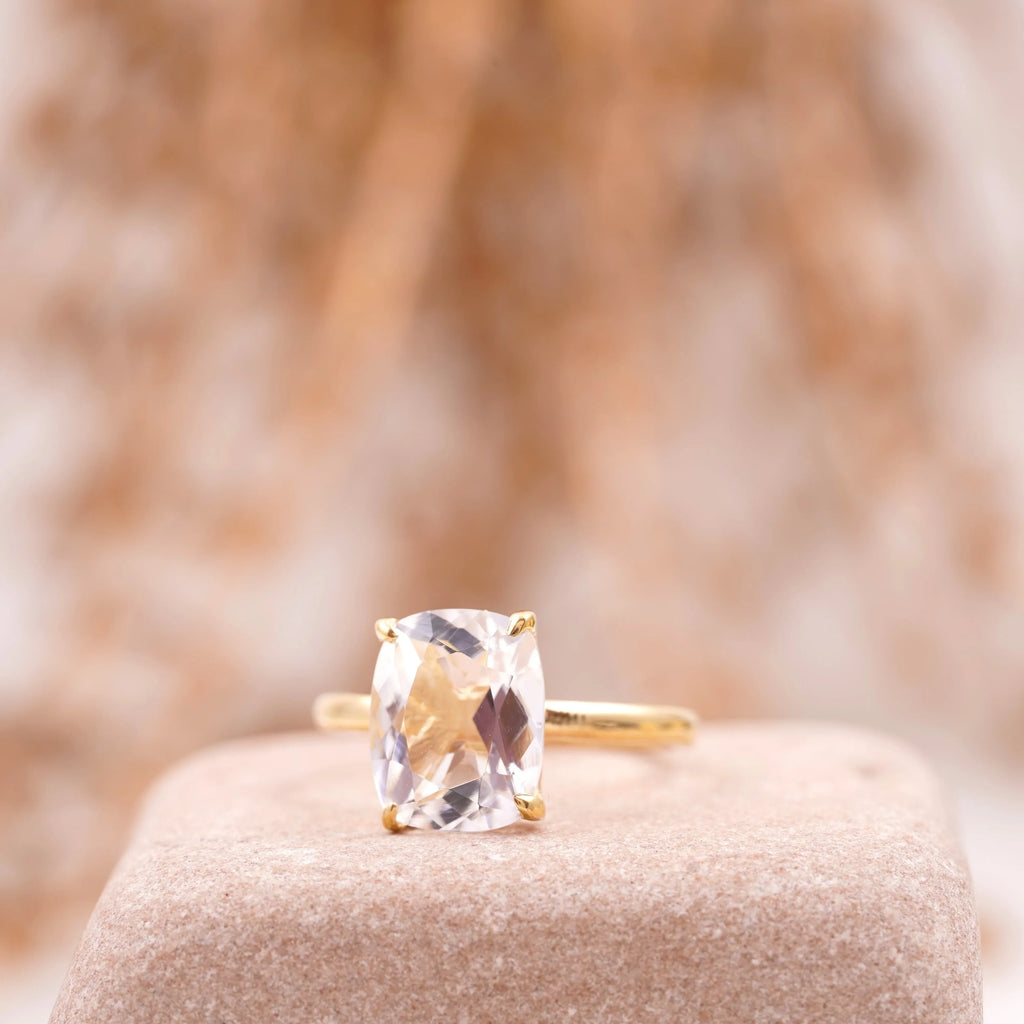 Moissanite Cushion Cut Stacking Gold Engagement Ring - MinimalistJewels
