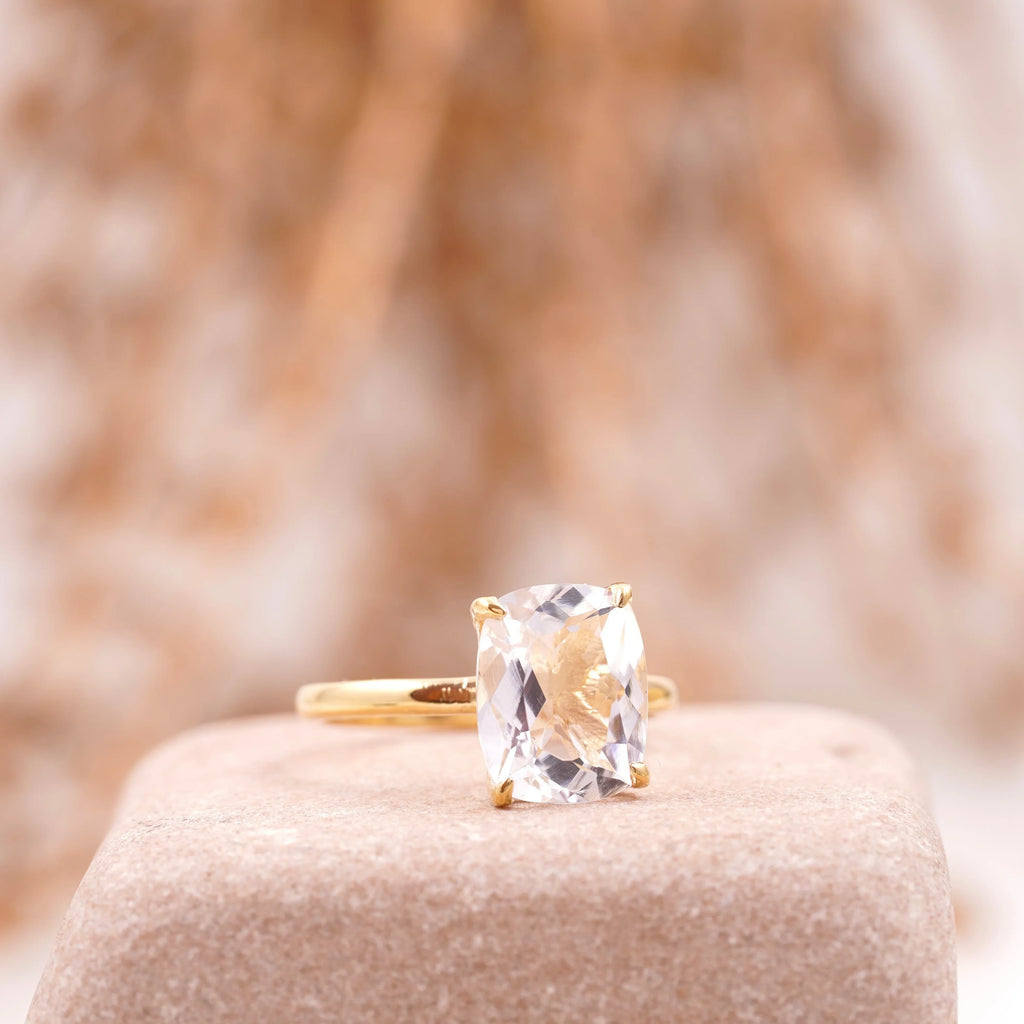 Moissanite Cushion Cut Stacking Gold Engagement Ring - MinimalistJewels