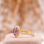 Oval Amethyst Halo Diamond Engagement Ring - MinimalistJewels