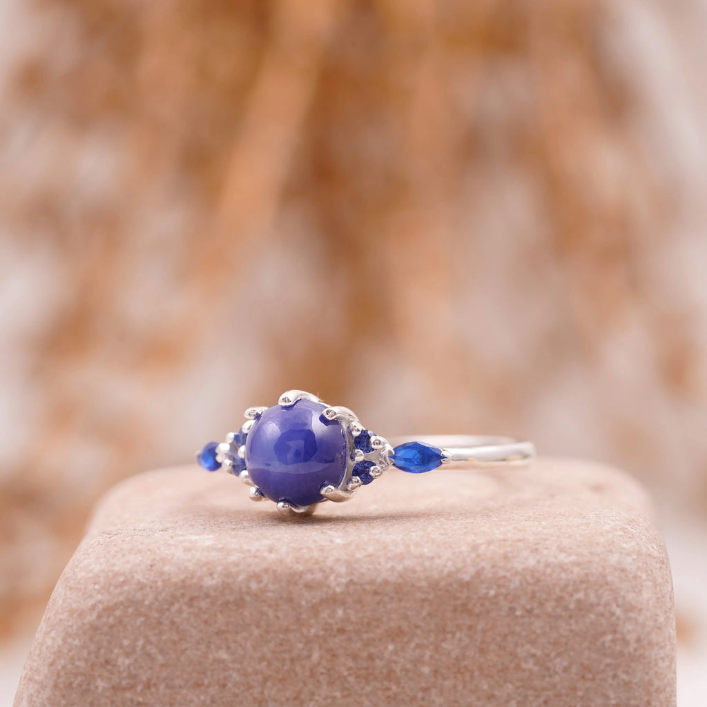 Vintage Blue Star Sapphire Silver Engagement Ring - MinimalistJewels