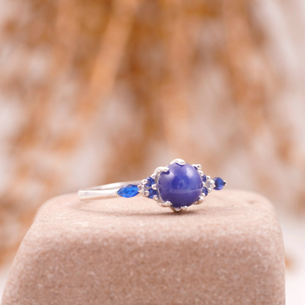 Vintage Blue Star Sapphire Silver Engagement Ring - MinimalistJewels