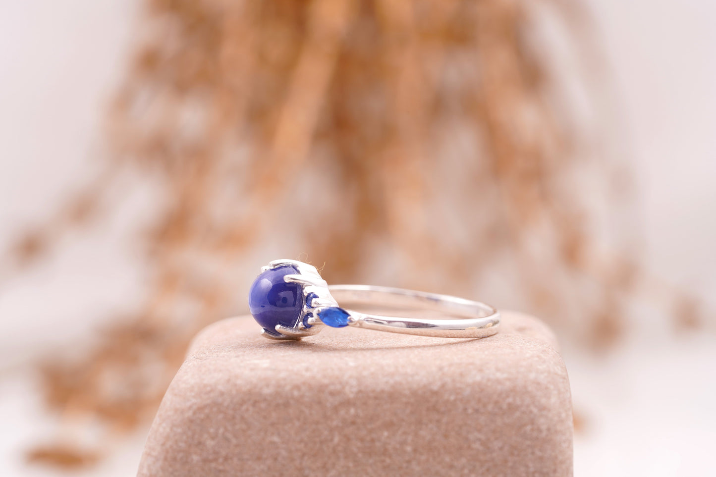 Vintage Blue Star Sapphire Silver Engagement Ring SIde Angle