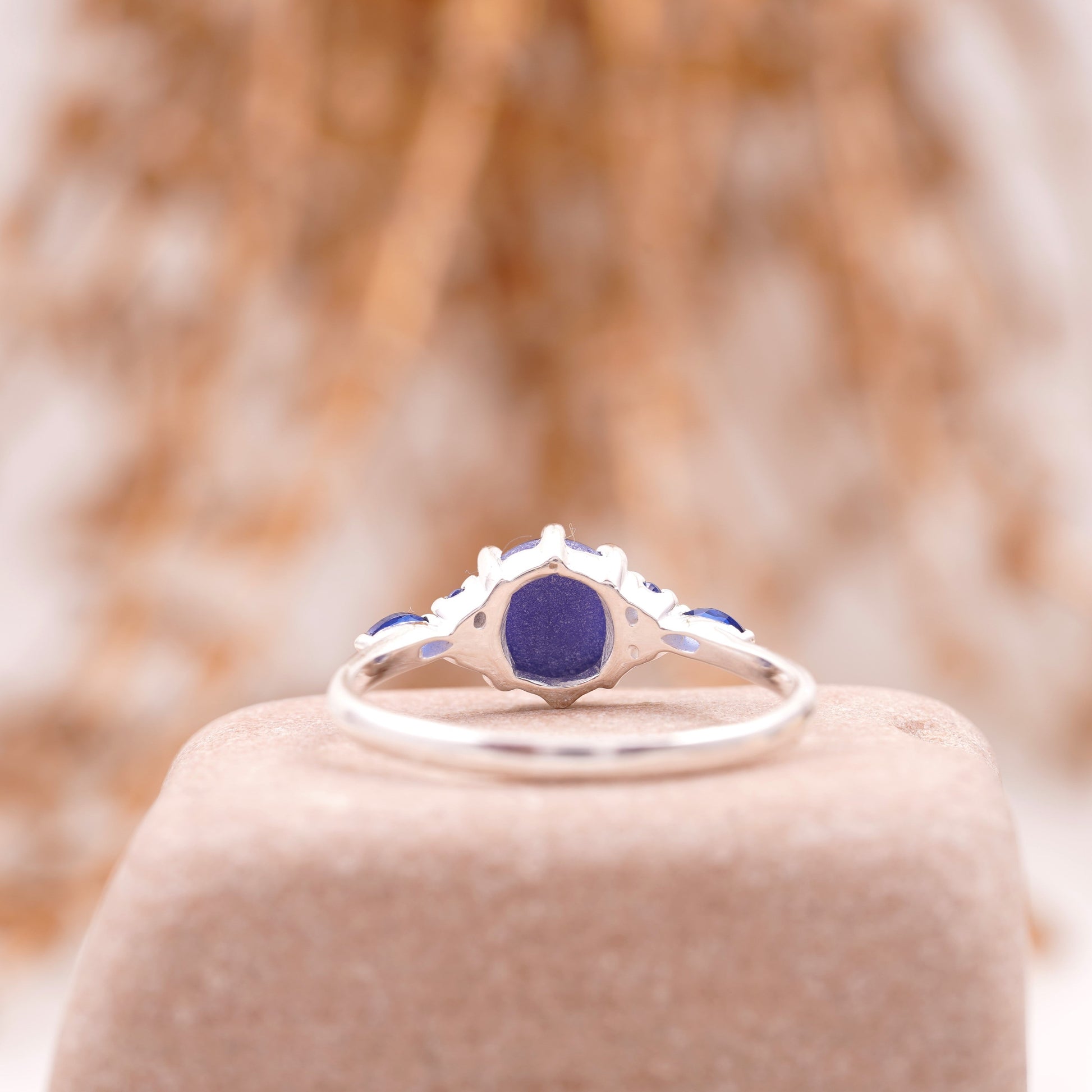 Vintage Blue Star Sapphire Silver Engagement Ring Back Side