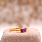 Baguette Cut Ruby 14K Solid Gold Stacking Ring For Women - MinimalistJewels