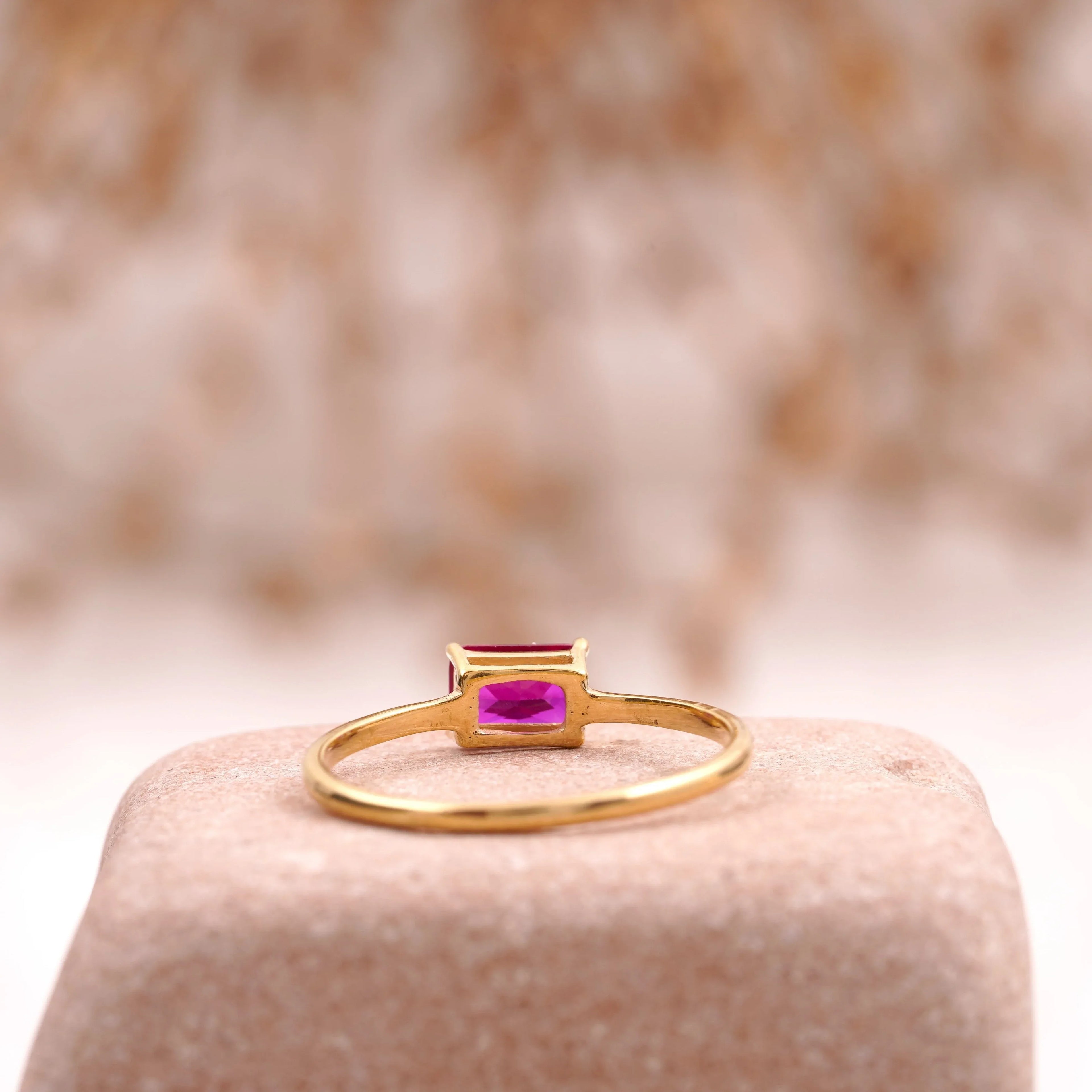 Baguette Cut Ruby 14K Solid Gold Stacking Ring For Women - MinimalistJewels