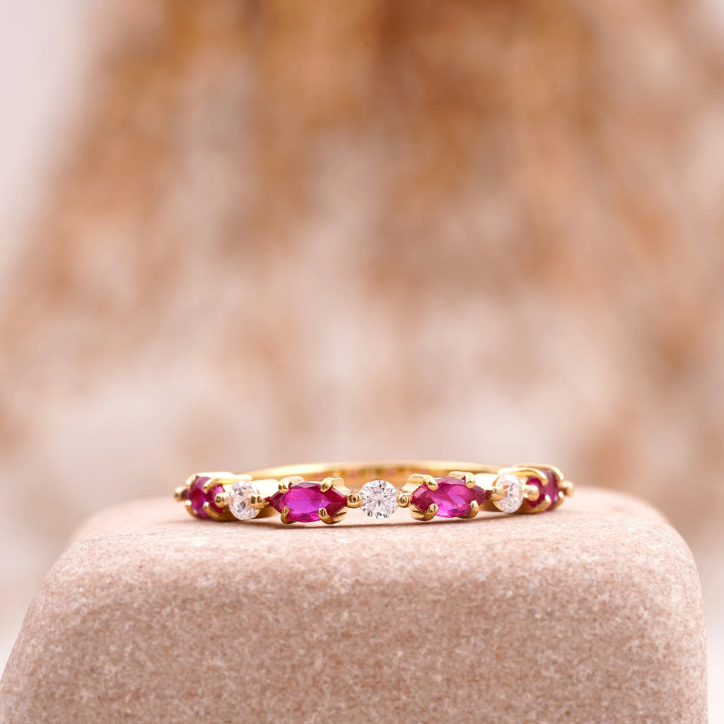 Marquise Cut Ruby Stacking Band 14k Solid Gold Wedding Band - MinimalistJewels