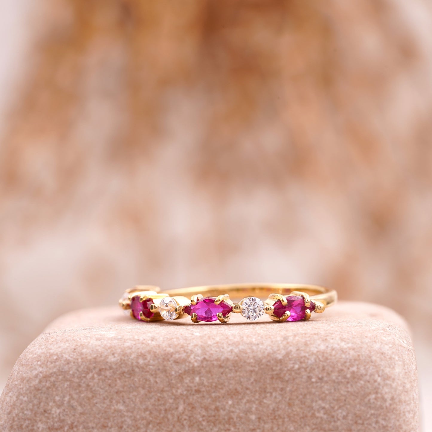 Marquise Cut Ruby Stacking Band 14k Solid Gold Wedding Band