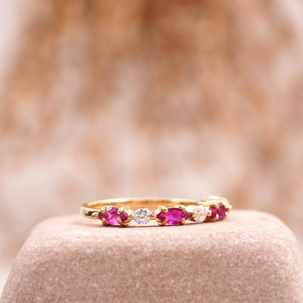Marquise Cut Ruby Stacking Band 14k Solid Gold Wedding Band - MinimalistJewels