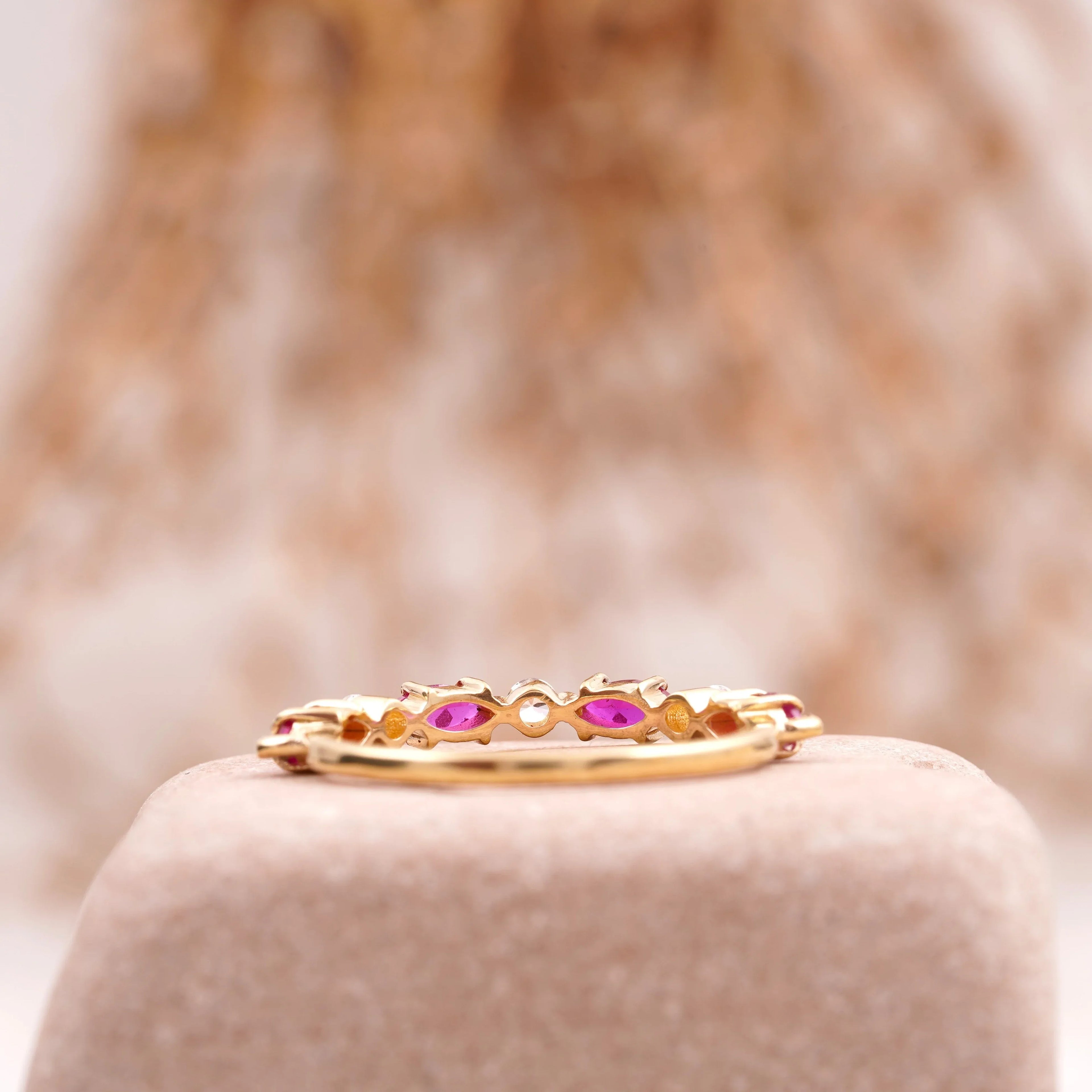 Marquise Cut Ruby Stacking Band 14k Solid Gold Wedding Band - MinimalistJewels