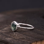 Hexagon Cut Moss Agate Bezel Set Engagement Ring - MinimalistJewels