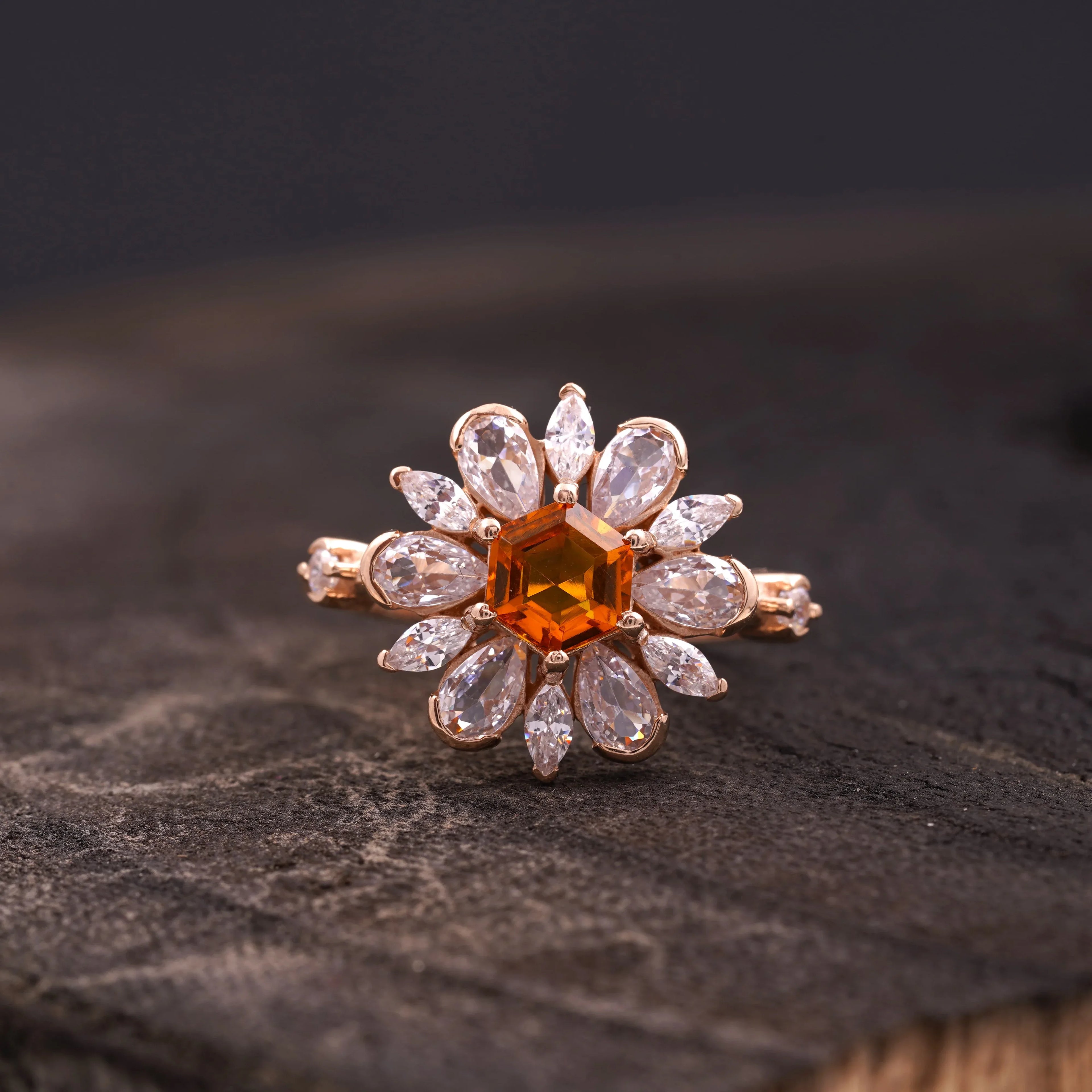 Victoria Citrine Floral CZ Engagement Ring - MinimalistJewels