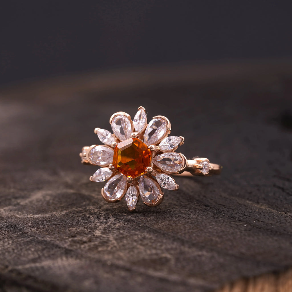 Victoria Citrine Floral CZ Engagement Ring - MinimalistJewels