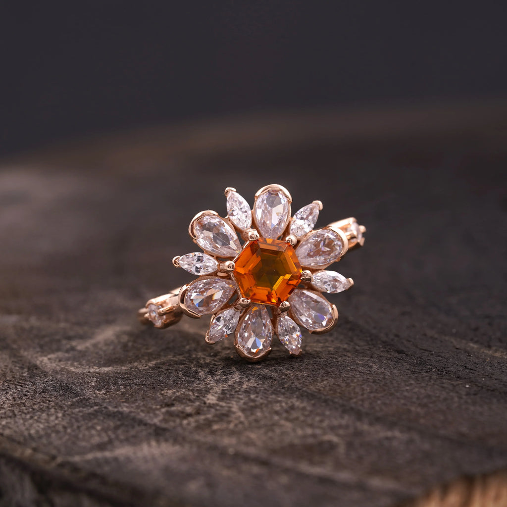 Victoria Citrine Floral CZ Engagement Ring - MinimalistJewels